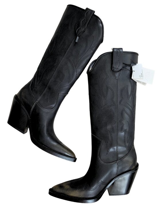 Zara Shoes - NWT ZARA Black Embroidered Western Cowboy Boots – Size 6.5 (US) / 37 (EU)